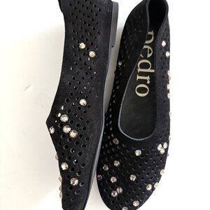 Pedro Garcia Shoes Women's Black Suede Crystal Swarovski Flats Size 8 (38)